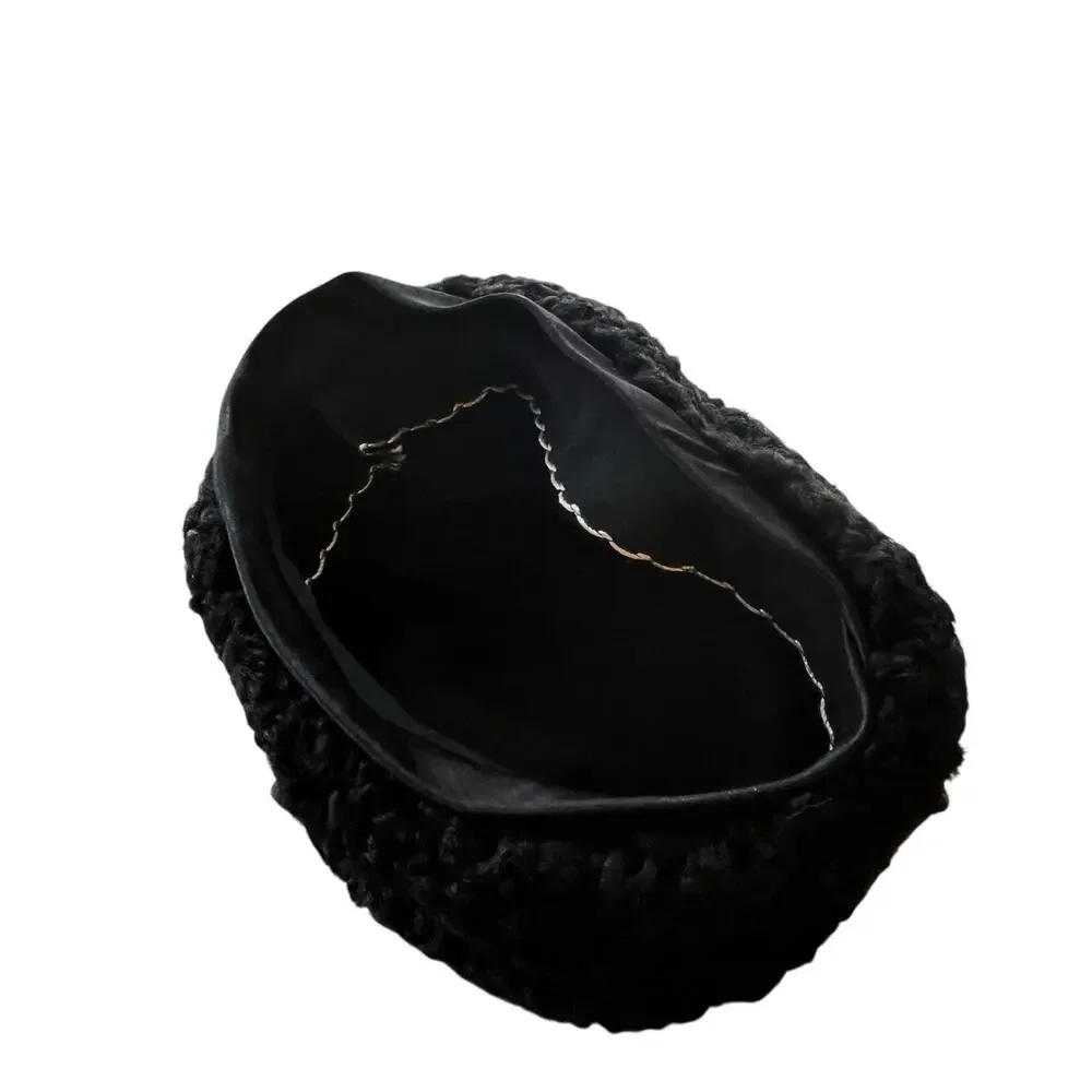 Vintage Persian Lamb Hat Women Size 6 5/8 Black Fitted Pill Box Squishee Winter - Picture 5 of 8
